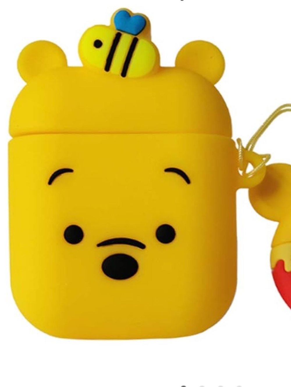 Yellow Winnie the Pooh Silicone AirPods Case with Red Ring Charm Gen 1+2 - Picture 1 of 6